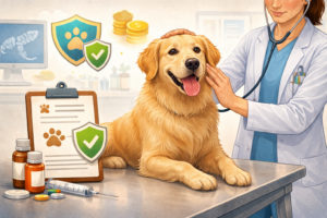 A dog receiving professional veterinary care, representing dog insurance costs and coverage